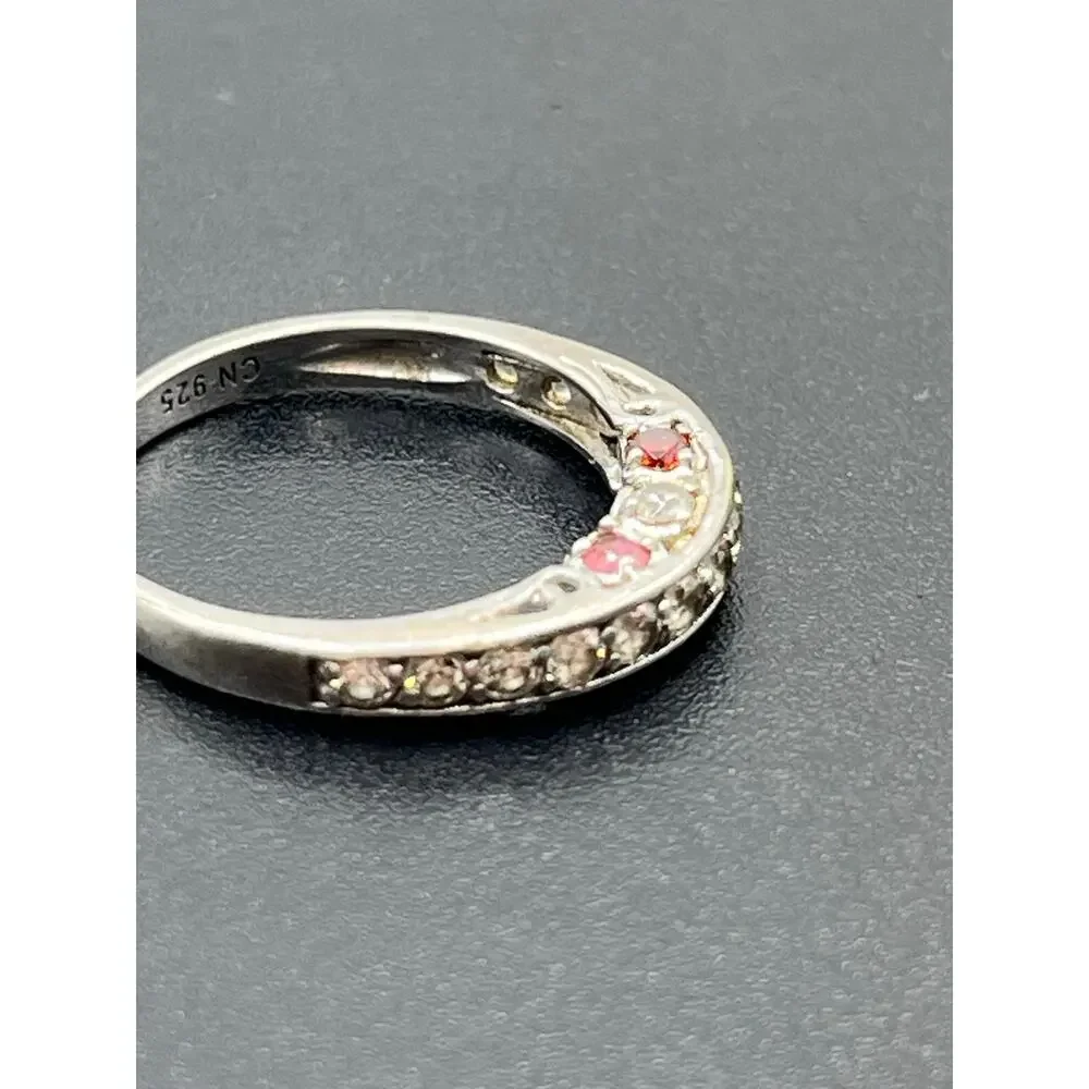M M‎ Signed Sterling Silver 925 Multicolor CZ Half Eternity Band Ring Sz 6.25